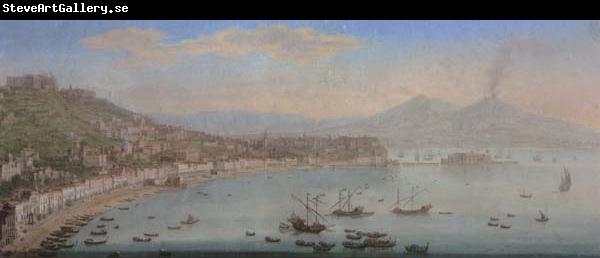 Tommaso Ruiz Naples,a view of the bay seen from posillipo with the omlo grande in the centre and mount vesuvius beyond